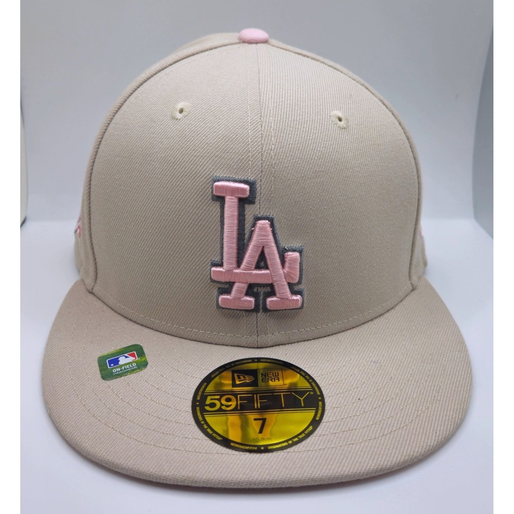 New Era 59FIFTY Los Angeles Dodgers Hat Tan Pink 2023 Mothers Day Fitted Size 7